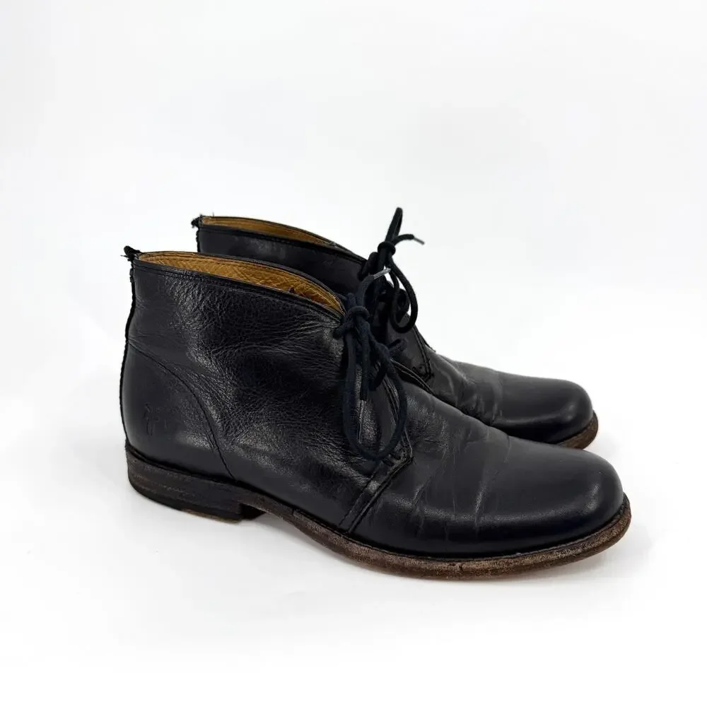 Frye Black Genuine Leather Womens Lace-Up Chukka Ankle Boots